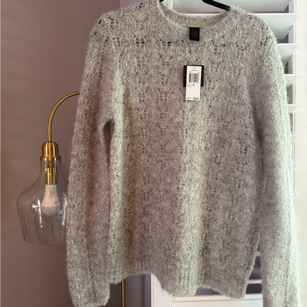 NWT | Magaschoni Light Gray | Color Husky | Mohair Blnd open Knit Sweater | Sz M